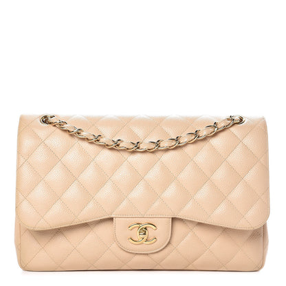 Chanel Caviar Quilted Jumbo Double Flap Light Beige 1 of 26