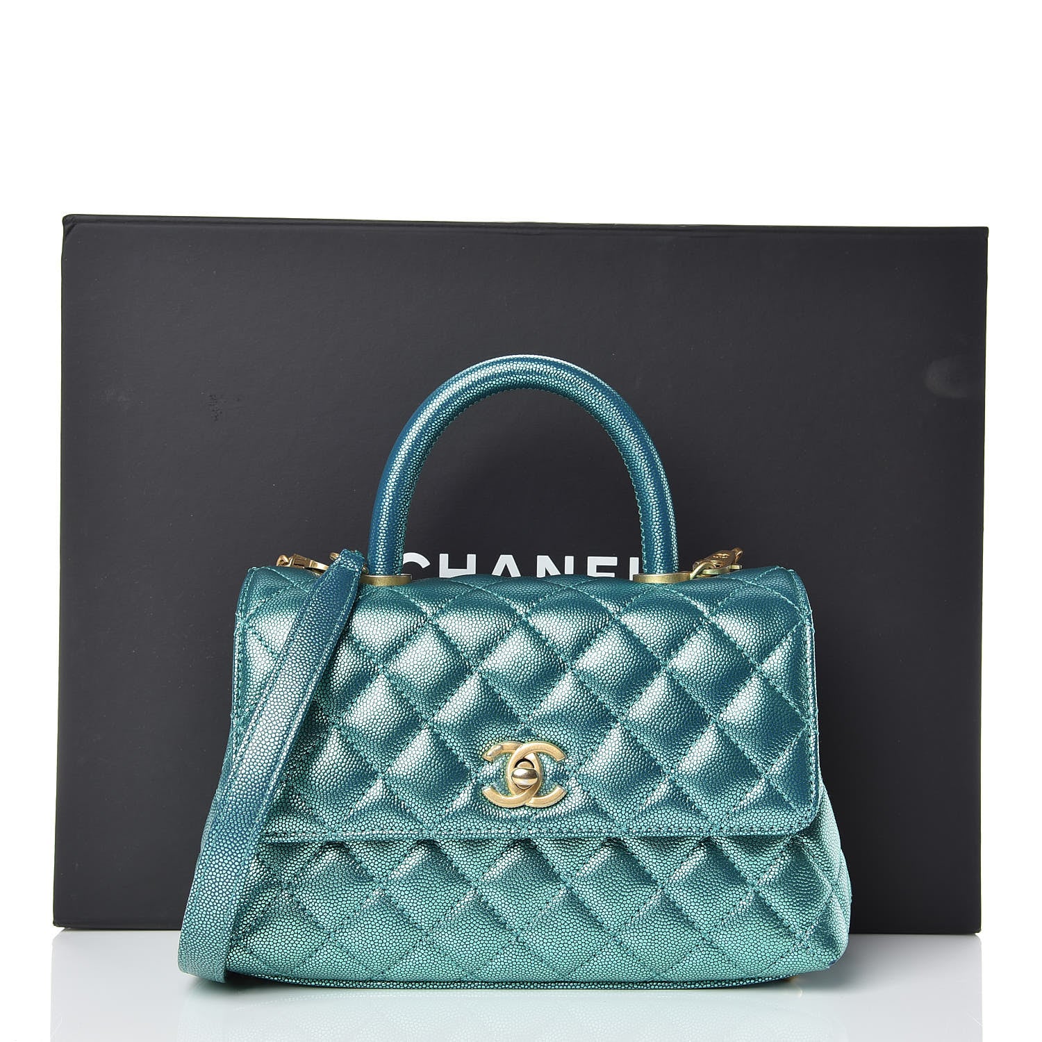 Chanel Metallic Caviar Quilted Mini Coco Handle Flap Blue 11 of 11