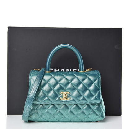 Chanel Metallic Caviar Quilted Mini Coco Handle Flap Blue 11 of 11