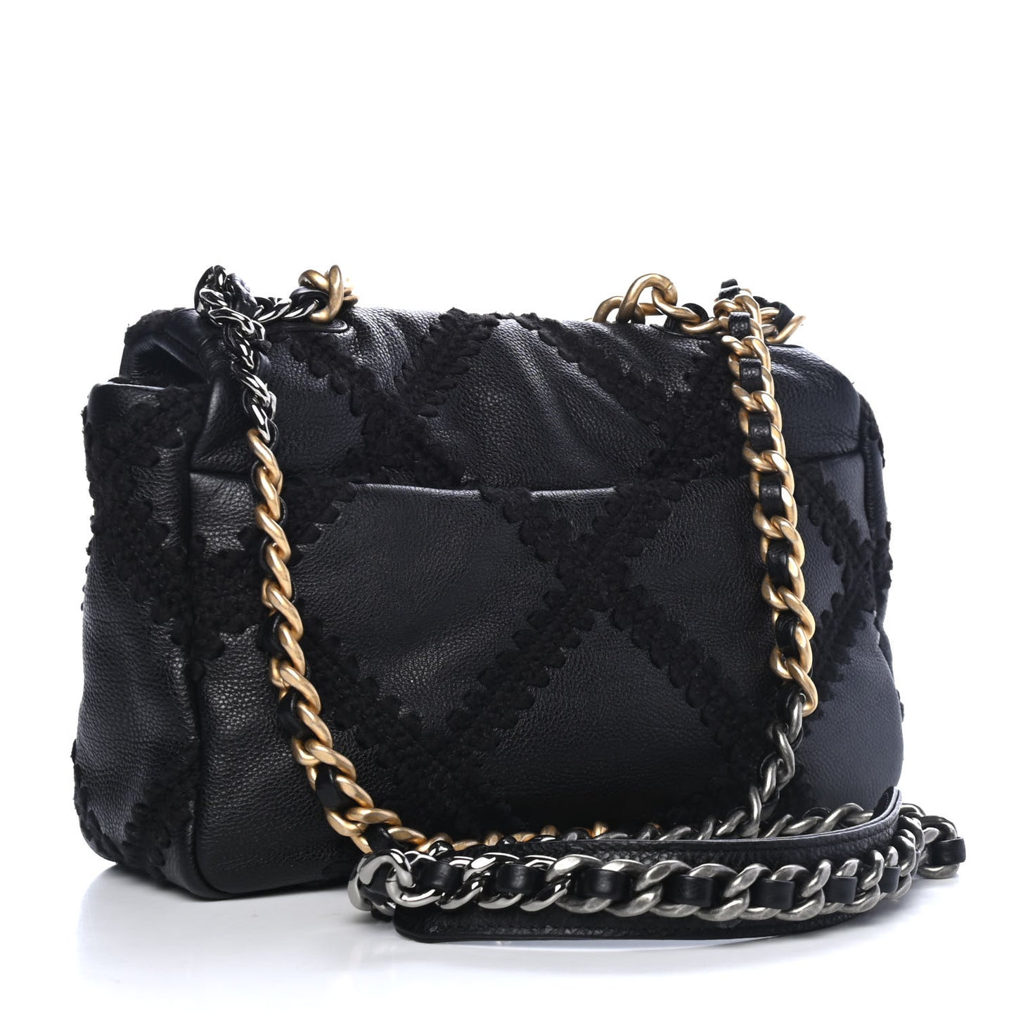 Calfskin Crochet Medium Chanel 19 Flap Black