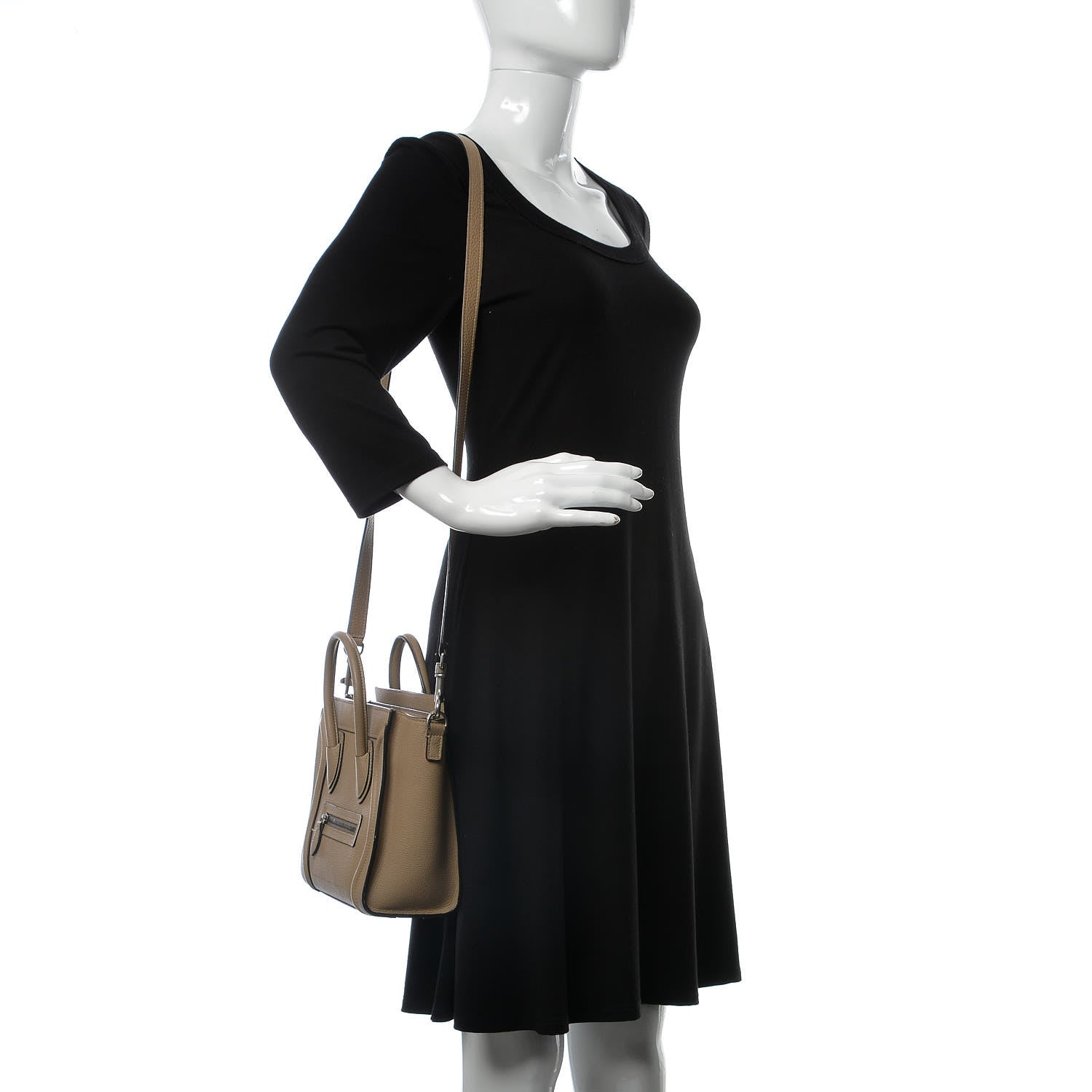 Celine Drummed Calfskin Nano Luggage Dune 2 of 9