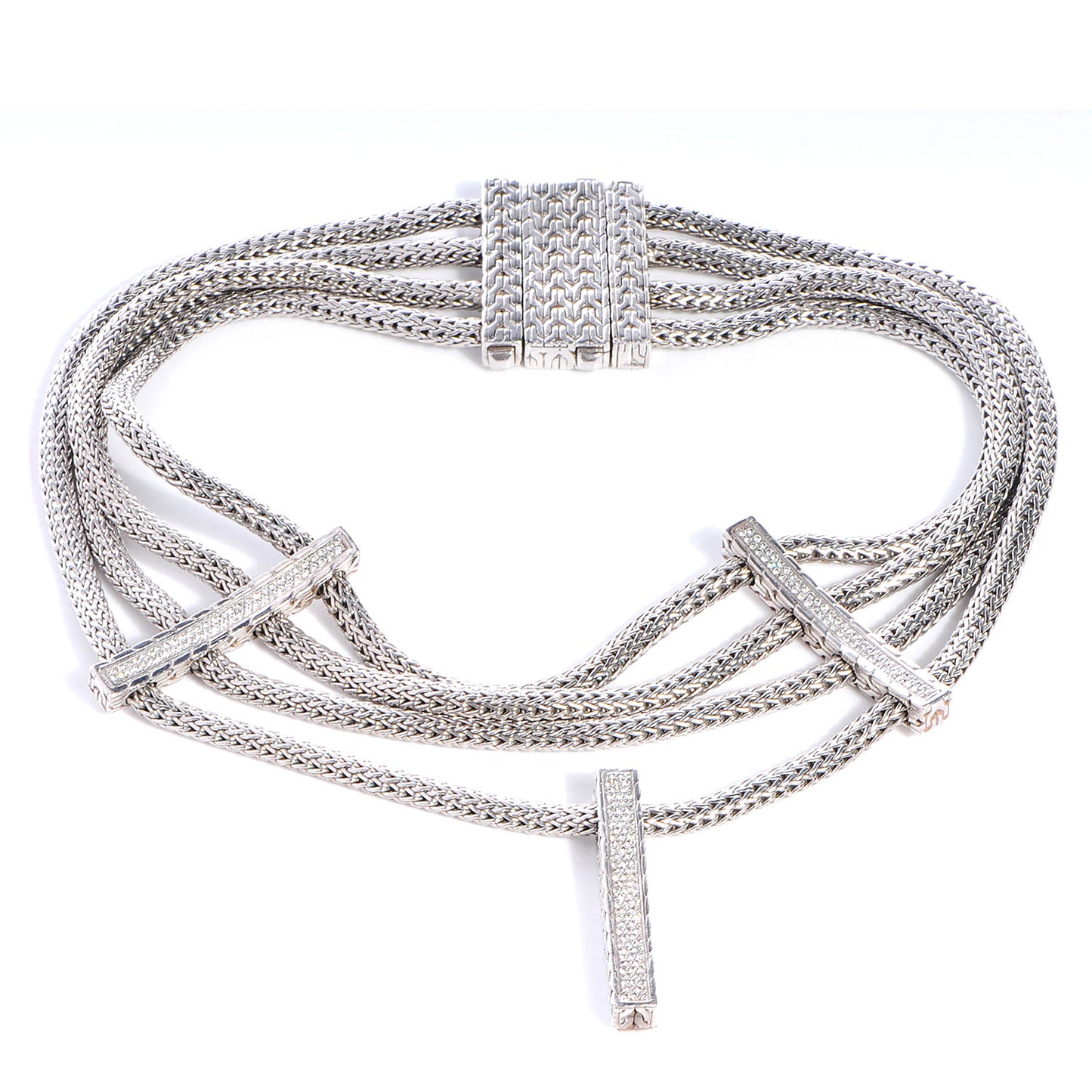 Sterling Silver Pave Diamond Choker Necklace