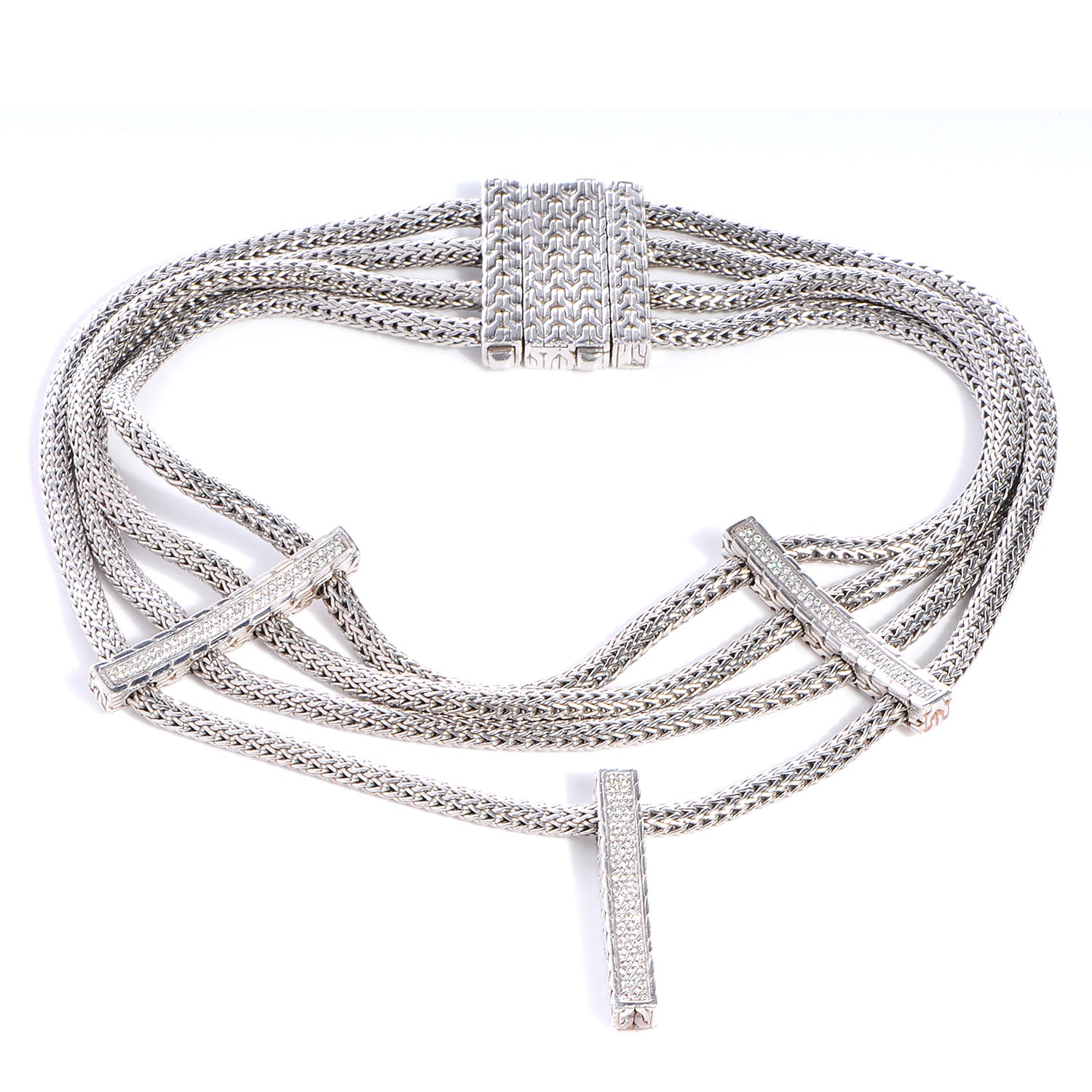 John Hardy Sterling Silver Pave Diamond Choker Necklace 3 of 6