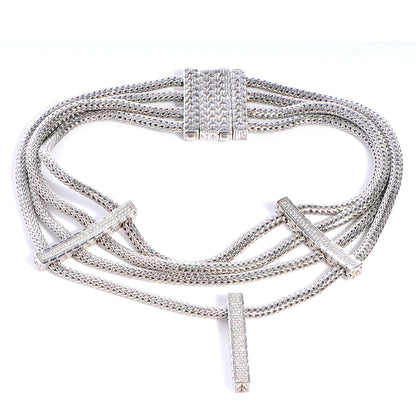 John Hardy Sterling Silver Pave Diamond Choker Necklace 3 of 6