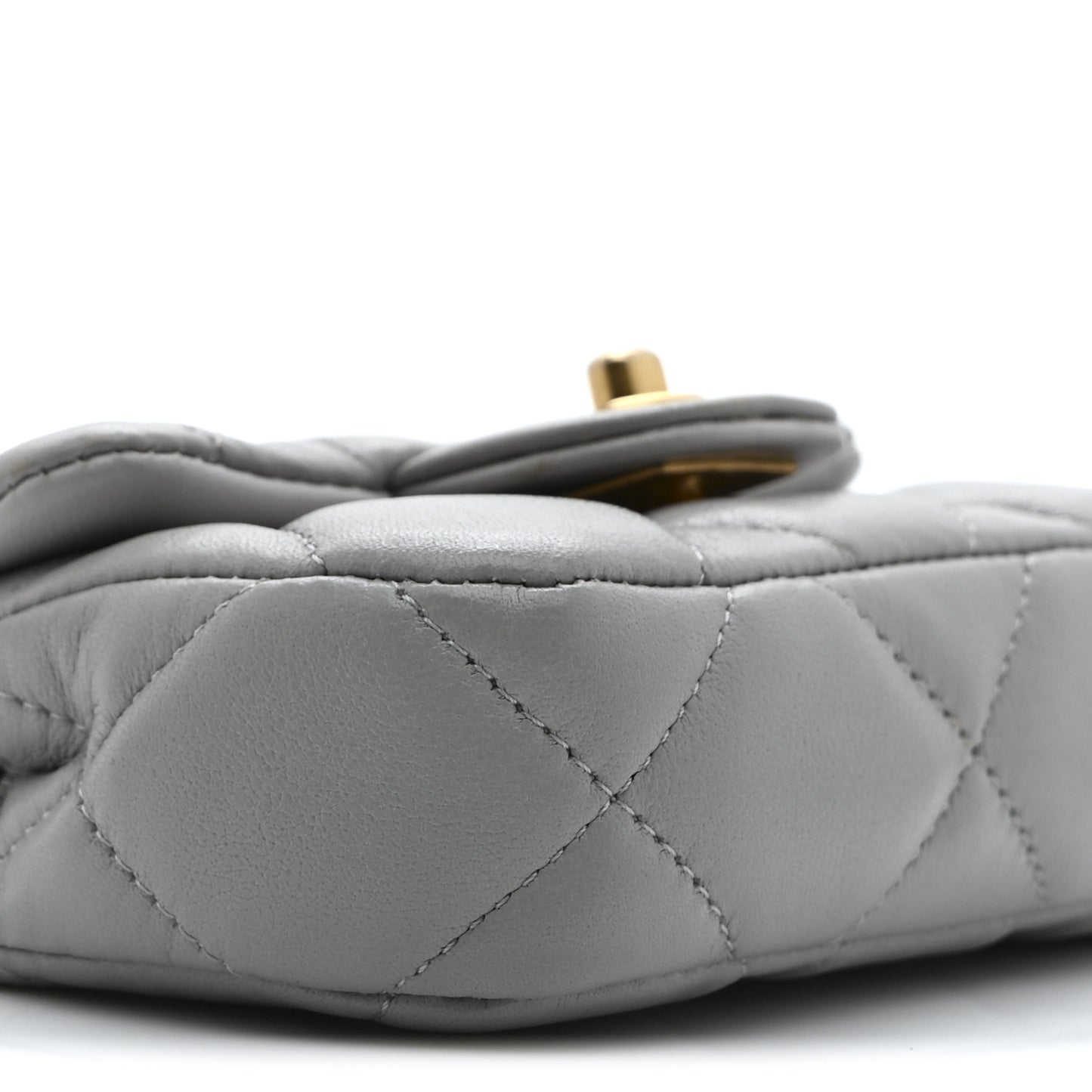 Calfskin Quilted Lady Handle Flap Card Holder With Chain Grey