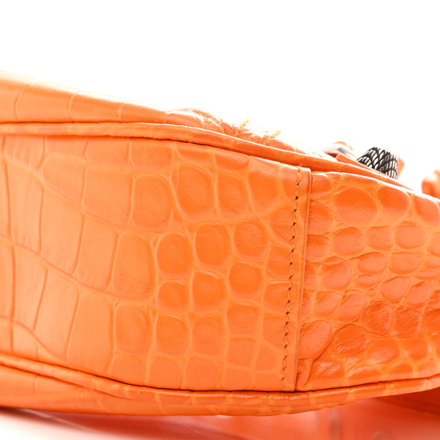 Balenciaga Extra Supple Calfskin Crocodile Embossed Le Cagole Shoulder Bag XS Pop Orange 11 of 11