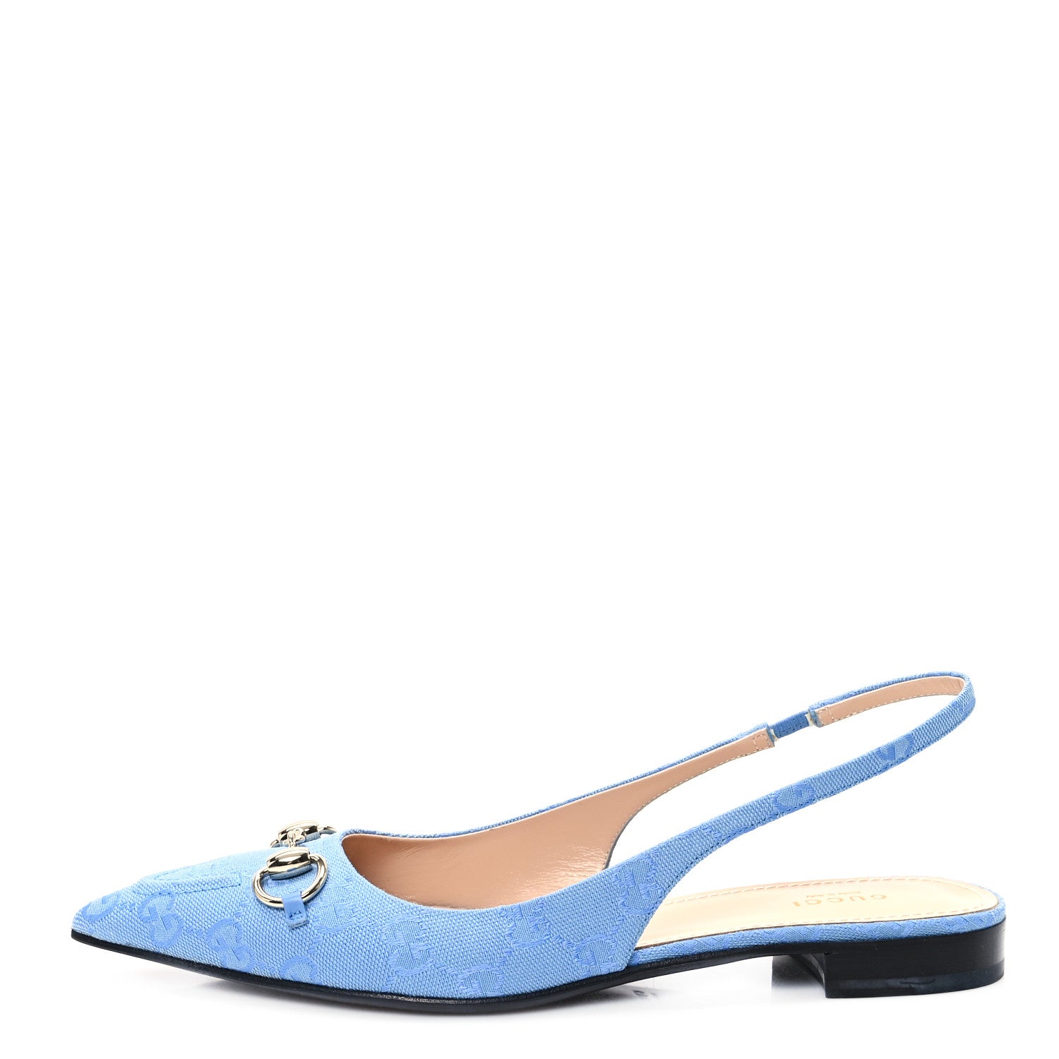 Gucci Canvas GG Monogram Horsebit Womens Slingback Ballet Flat 40 Light Blue 1 of 9