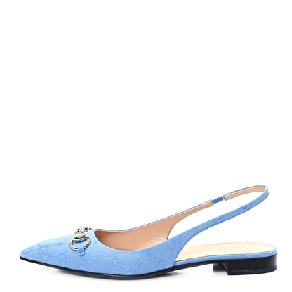 Gucci Canvas GG Monogram Horsebit Womens Slingback Ballet Flat 40 Light Blue 1 of 9