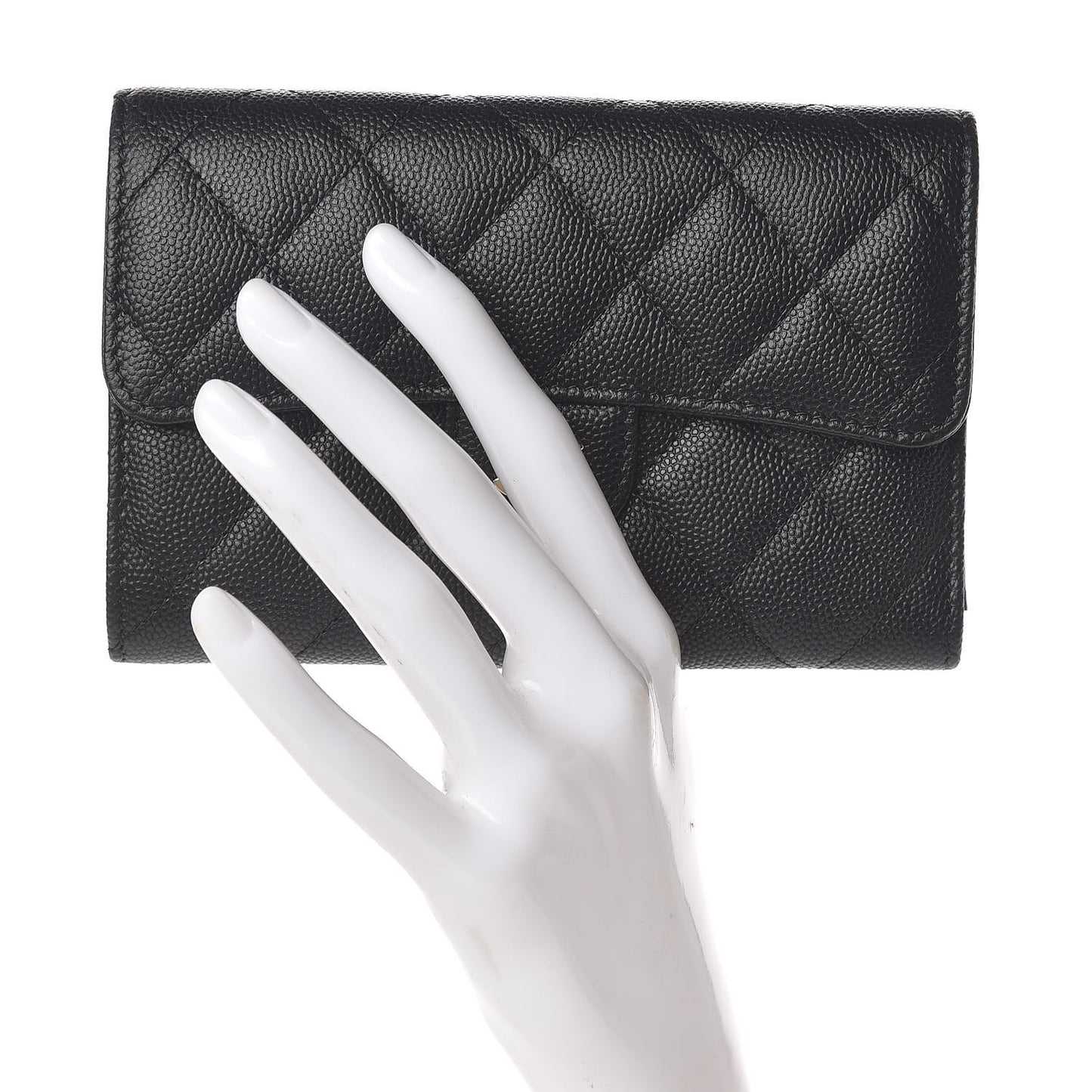 Caviar Quilted Medium Flap Wallet Black