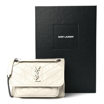 Saint Laurent Crinkled Calfskin Matelasse Monogram Baby Niki Chain Satchel White 13 of 13