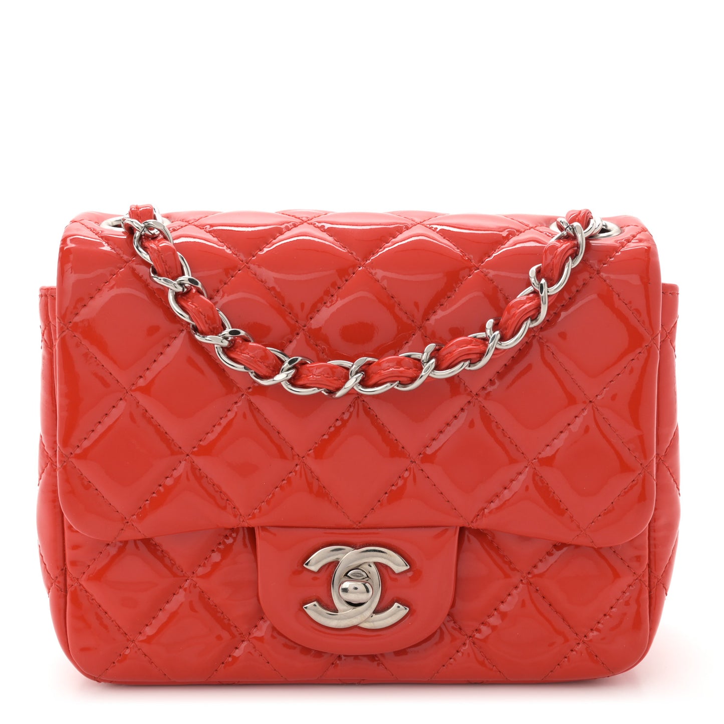 Patent Quilted Mini Square Flap Red
