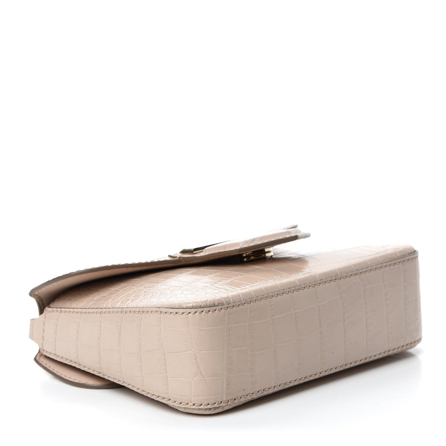 Calfskin Crocodile Embossed Mini Nobile Shoulder Bag Nude Pink