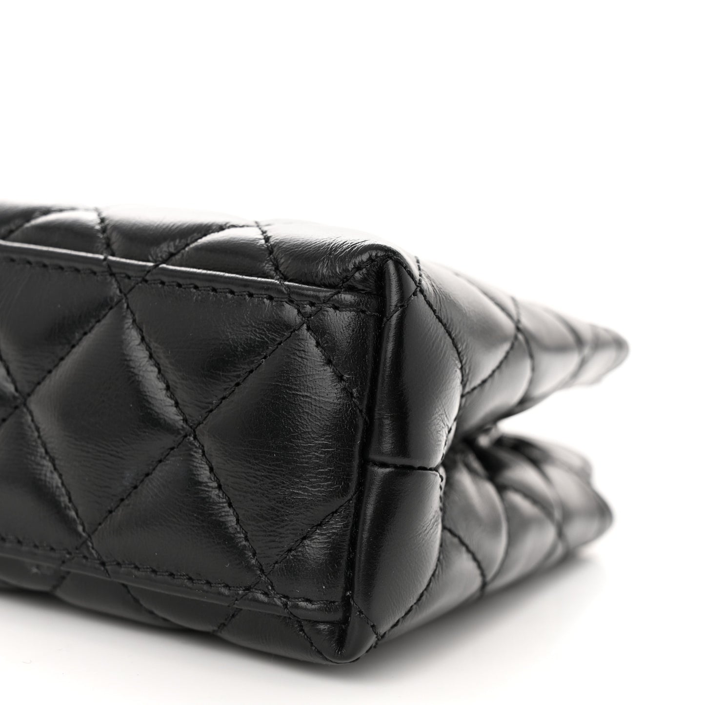Shiny Aged Calfskin Quilted Nano Kelly Shopper Black