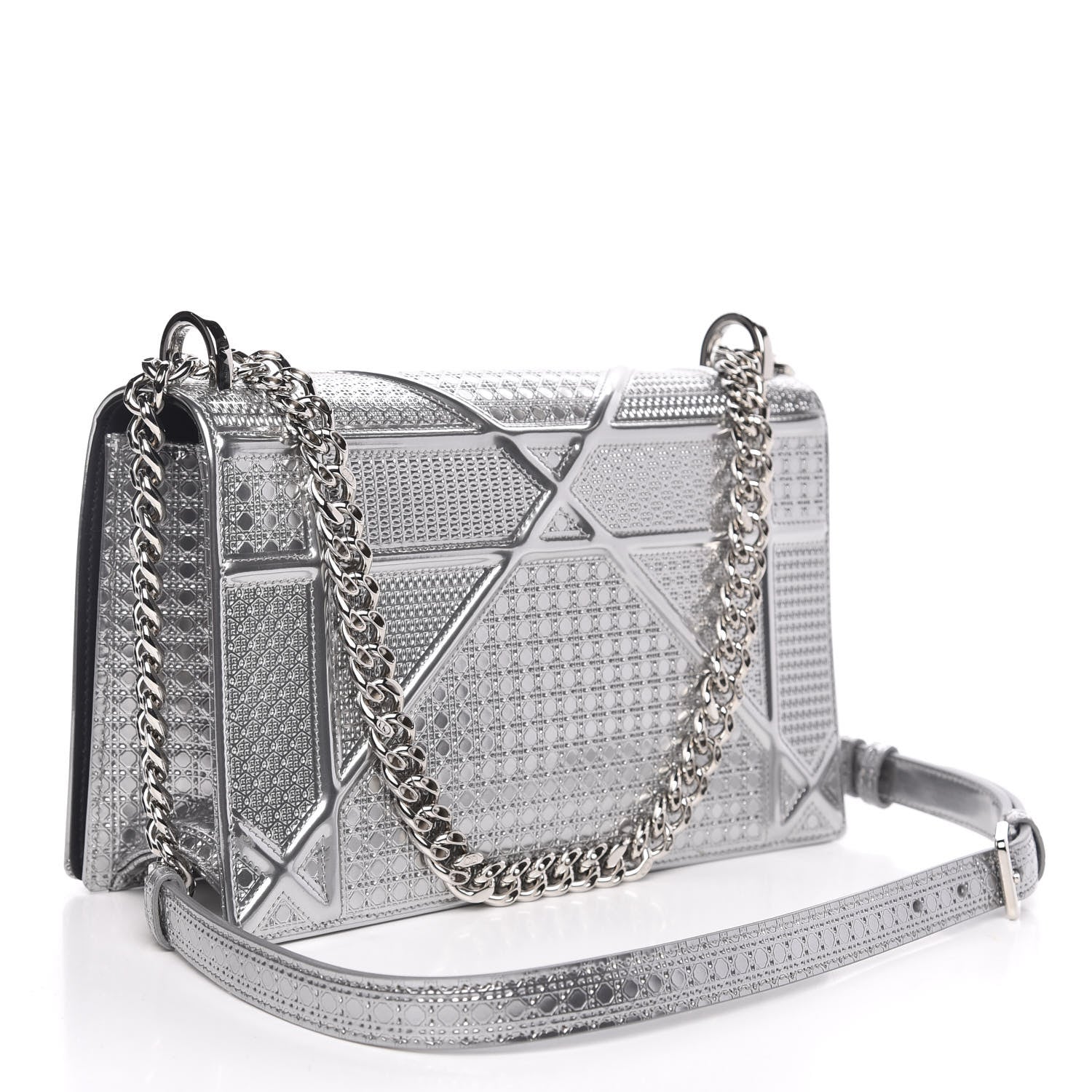 Christian Dior Metallic Patent Micro-Cannage Medium Diorama Flap Bag Silver 3 of 10