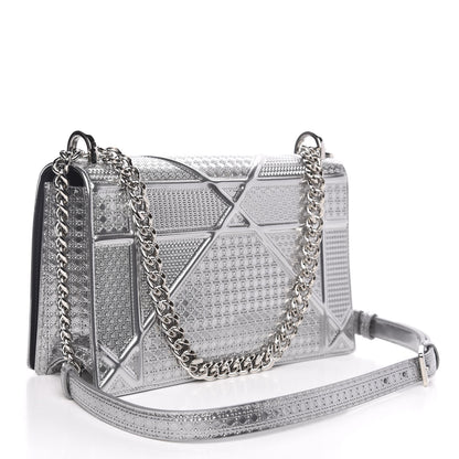 Christian Dior Metallic Patent Micro-Cannage Medium Diorama Flap Bag Silver 3 of 10