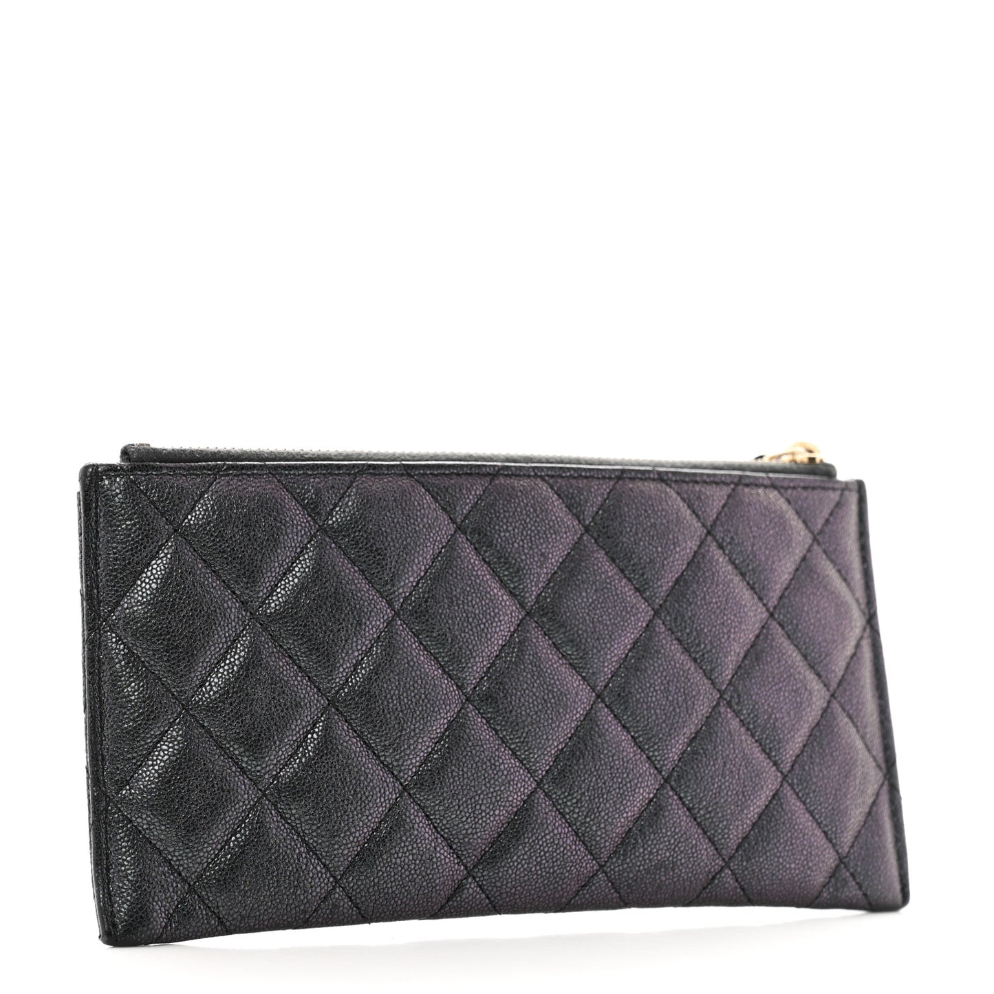 Iridescent Caviar Quilted Classic Zip Pouch Black