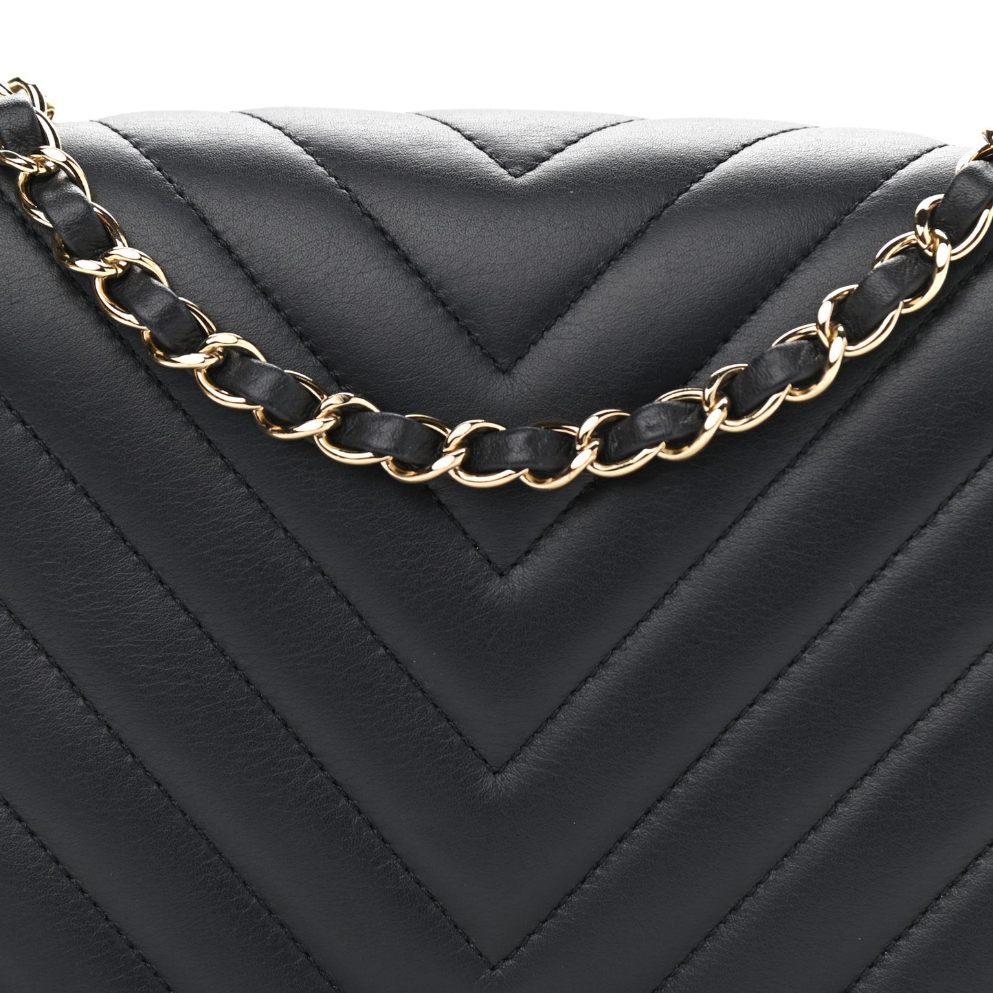 Calfskin Chevron Quilted Medium Statement Flap Navy Blue