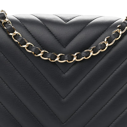 Chanel Calfskin Chevron Quilted Medium Statement Flap Navy Blue 7 of 11