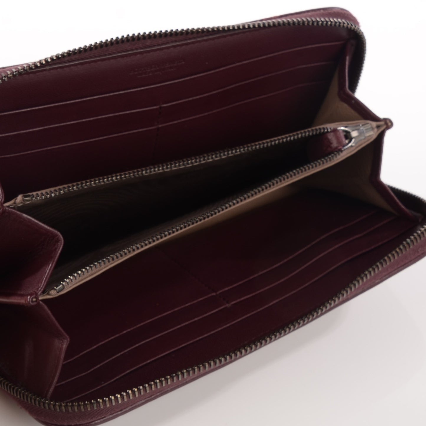 Nappa Intrecciato Zip Around Wallet Aubergine