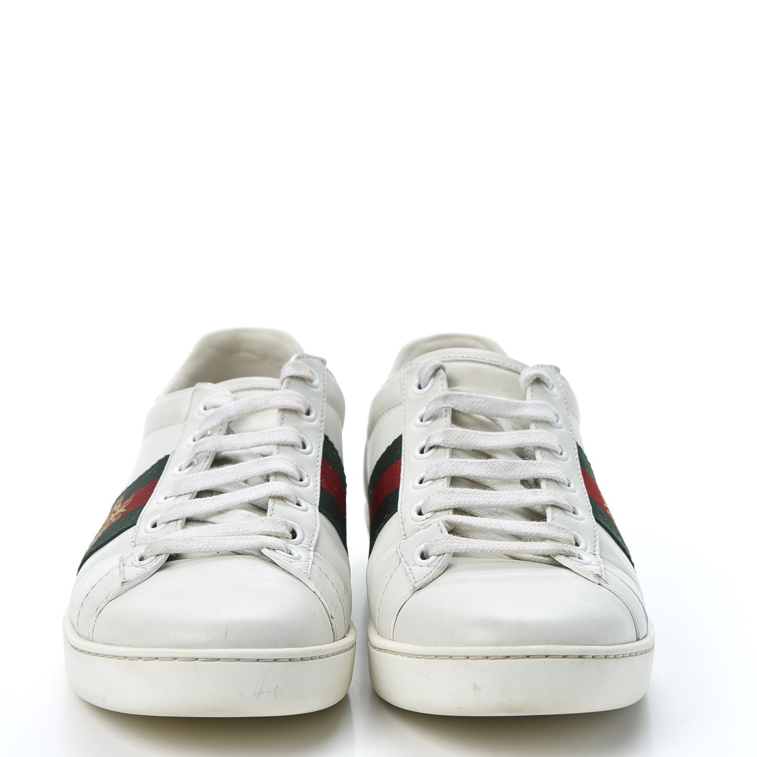 Gucci Calfskin Ayers Bee Embroidered Womens Ace Sneakers 37 White Green 3 of 11