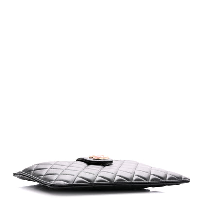 Chanel Lambskin Quilted Sunset Boulevard Pouch Case Black Pink 5 of 9