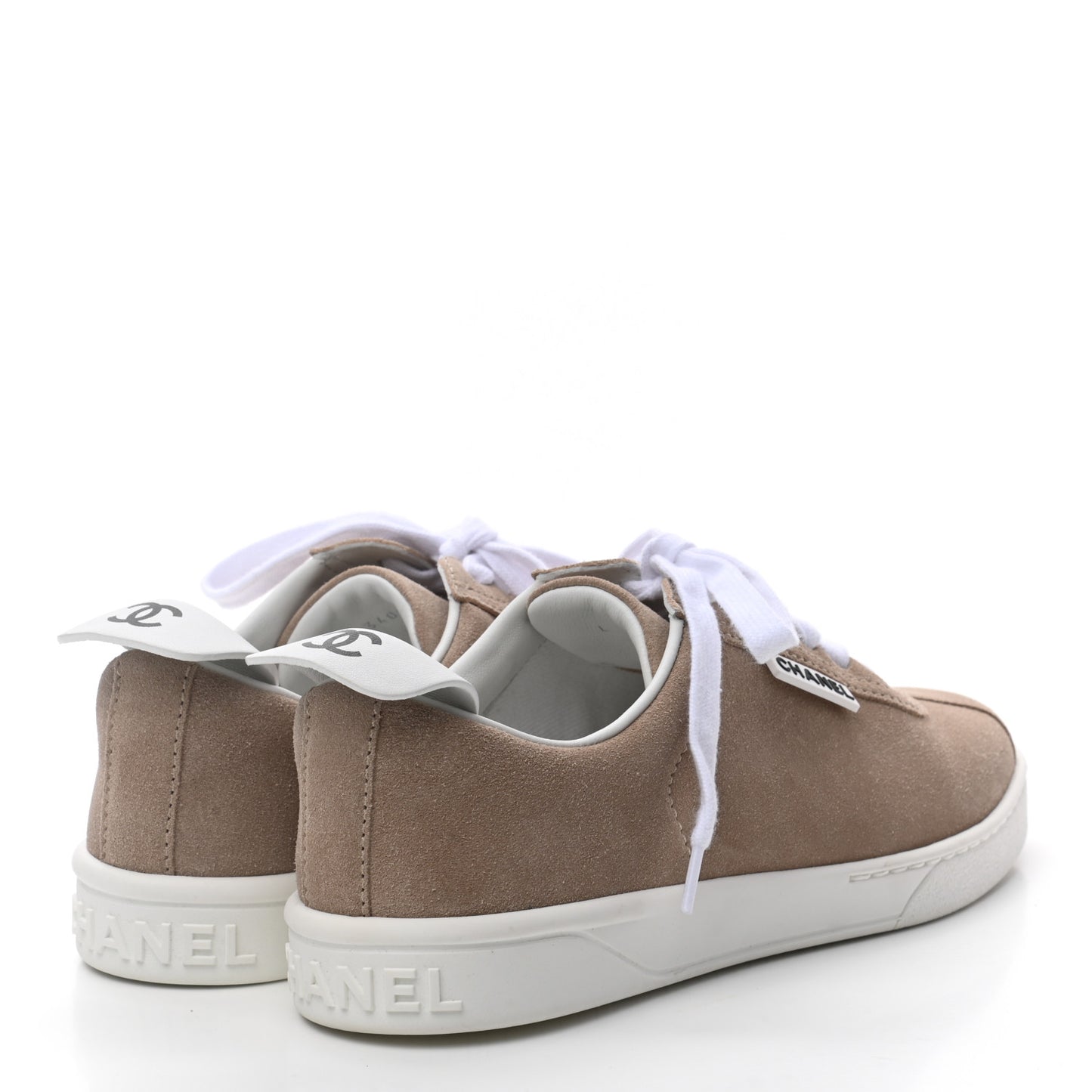 Suede Calfskin Womens Sneakers 37.5 Dark Beige