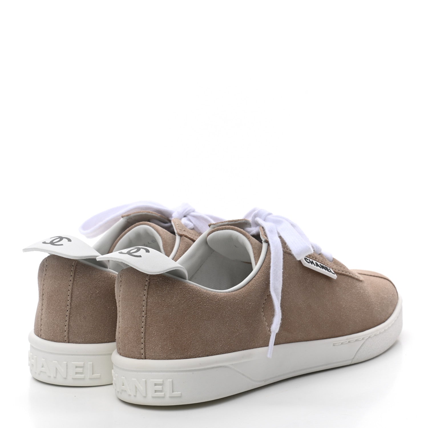 Chanel Suede Calfskin Womens Sneakers 37.5 Dark Beige 4 of 8