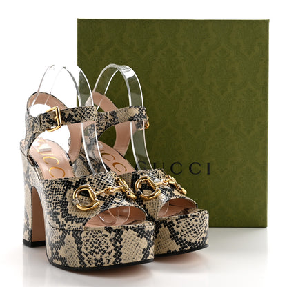 Gucci Calfskin Snakeskin Print Horsebit 40/135mm Platform Sandals 40 Beige Avana 10 of 10
