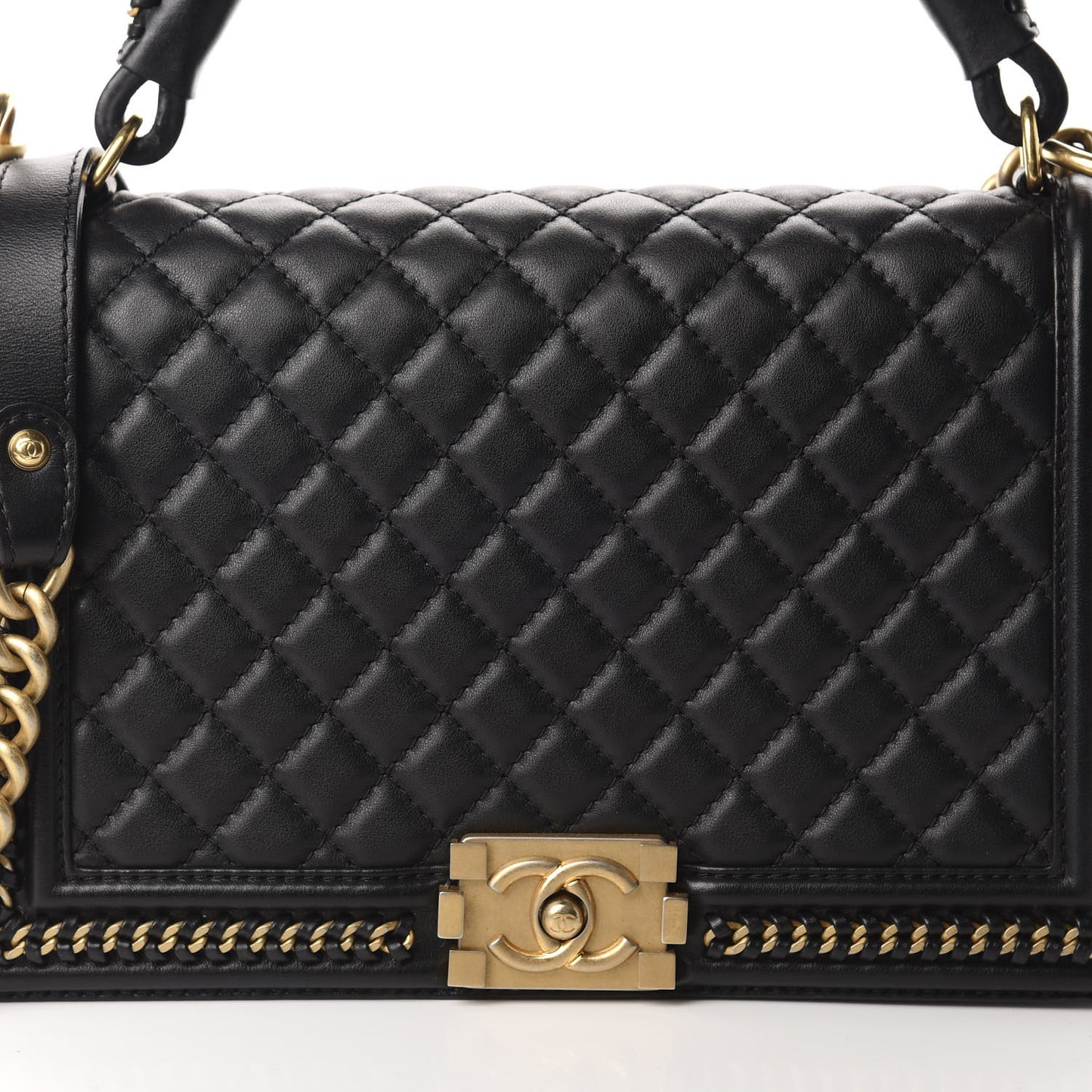 Calfskin Quilted New Medium Boy Top Handle Flap Black