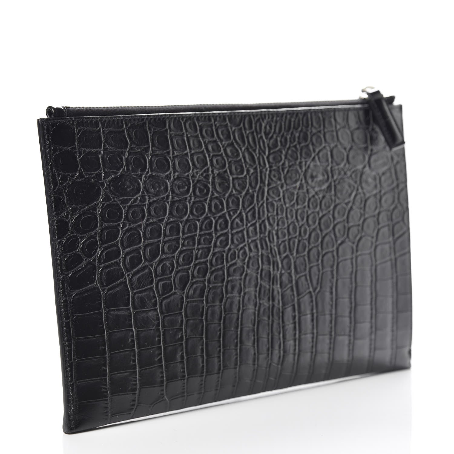 Saint Laurent Calfskin Crocodile Embossed ID Mini Tablet Holder Black 3 of 9