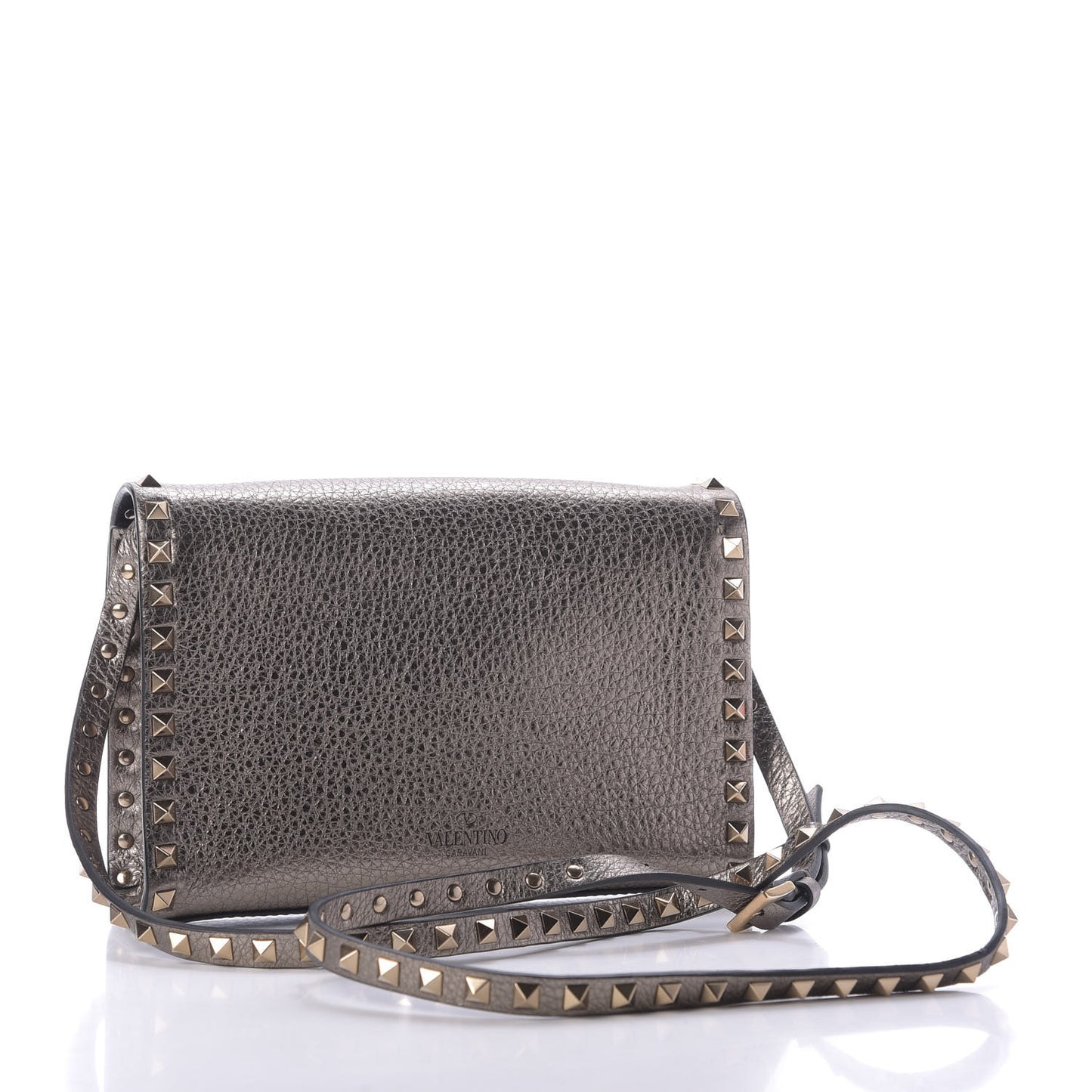 Metallic Pebbled Calfskin Medium Rockstud Flip Lock Crossbody Bag Sasso