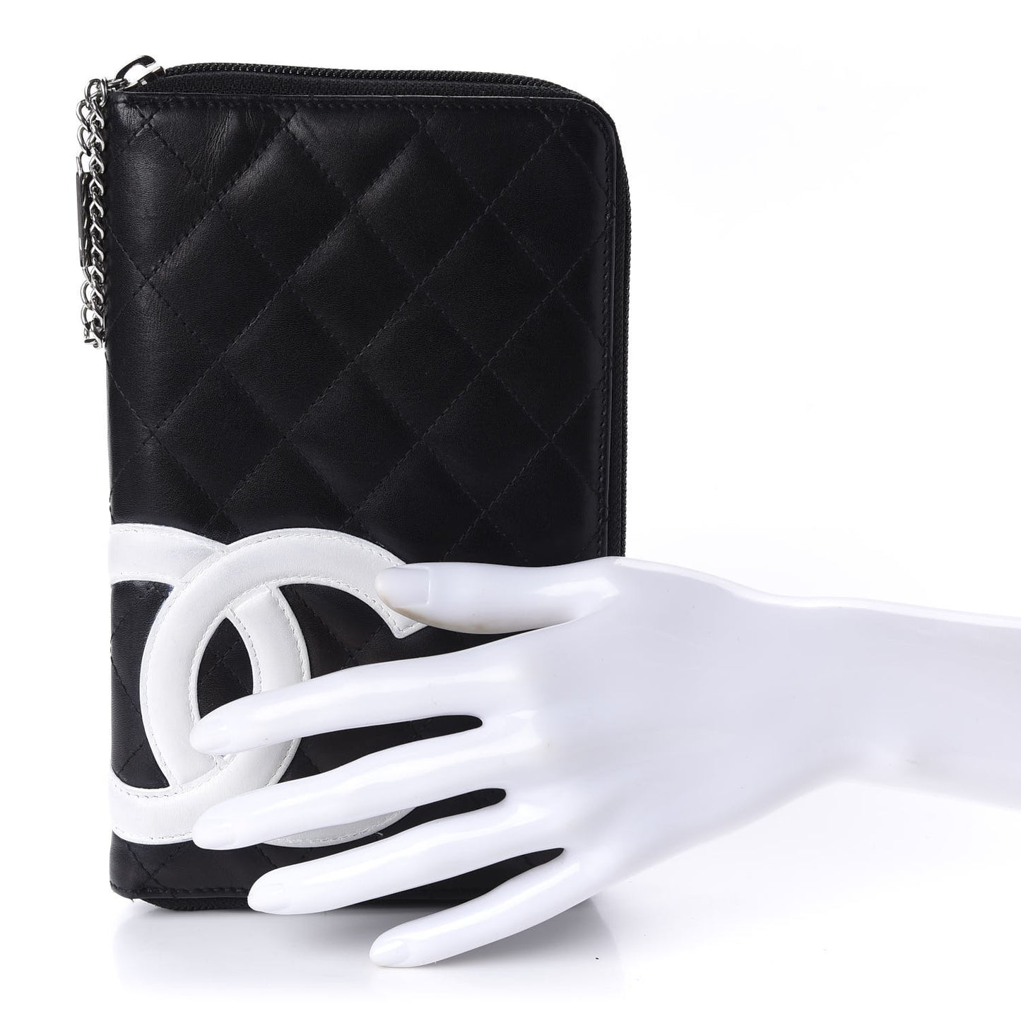 Calfskin Cambon Zip Around Organizer Wallet Black White