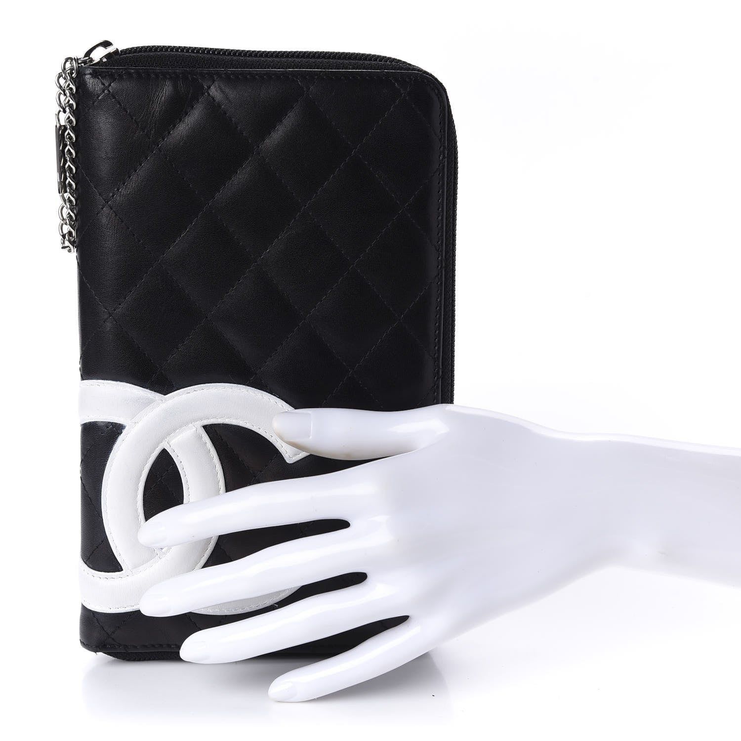Chanel Calfskin Cambon Zip Around Organizer Wallet Black White 2 of 17