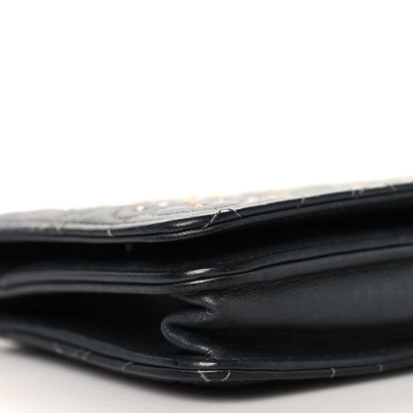Lambskin Camellia Studded Wallet on Chain WOC Grey