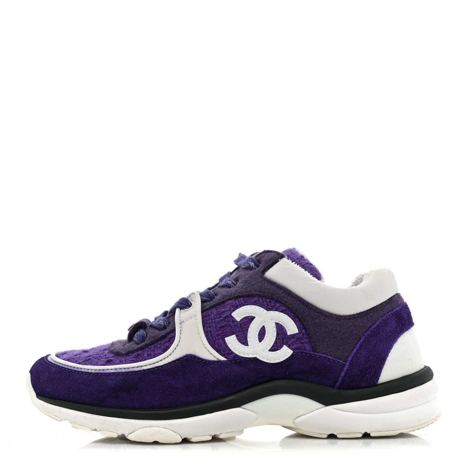 Chanel Suede Tweed Felt CC Sneakers 37 Purple 1 of 12