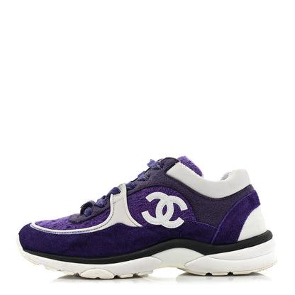 Chanel Suede Tweed Felt CC Sneakers 37 Purple 1 of 12