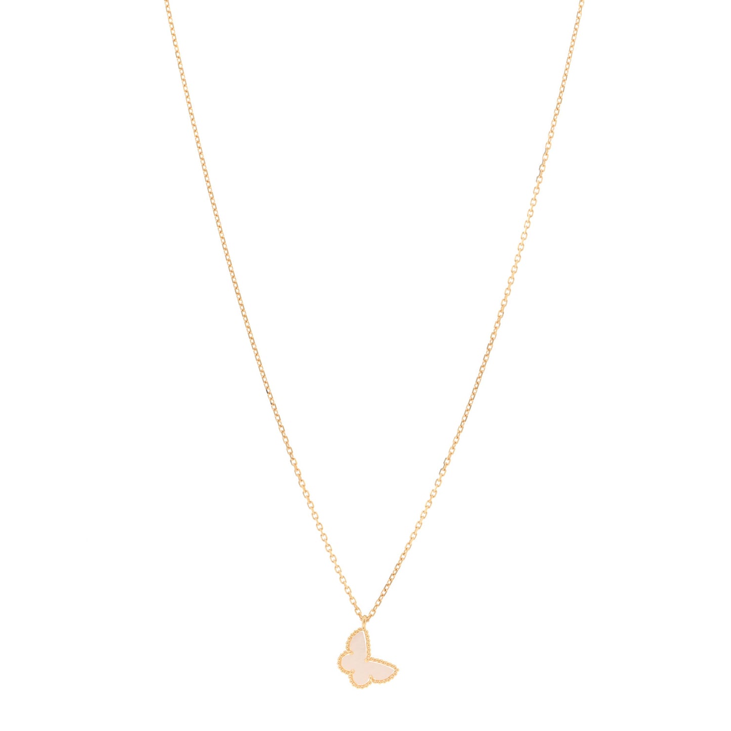 18K Yellow Gold Mother of Pearl Sweet Alhambra Butterfly Pendant Necklace