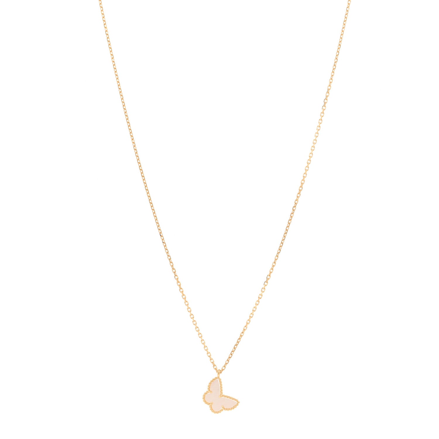 Van Cleef & Arpels 18K Yellow Gold Mother of Pearl Sweet Alhambra Butterfly Pendant Necklace 1 of 5