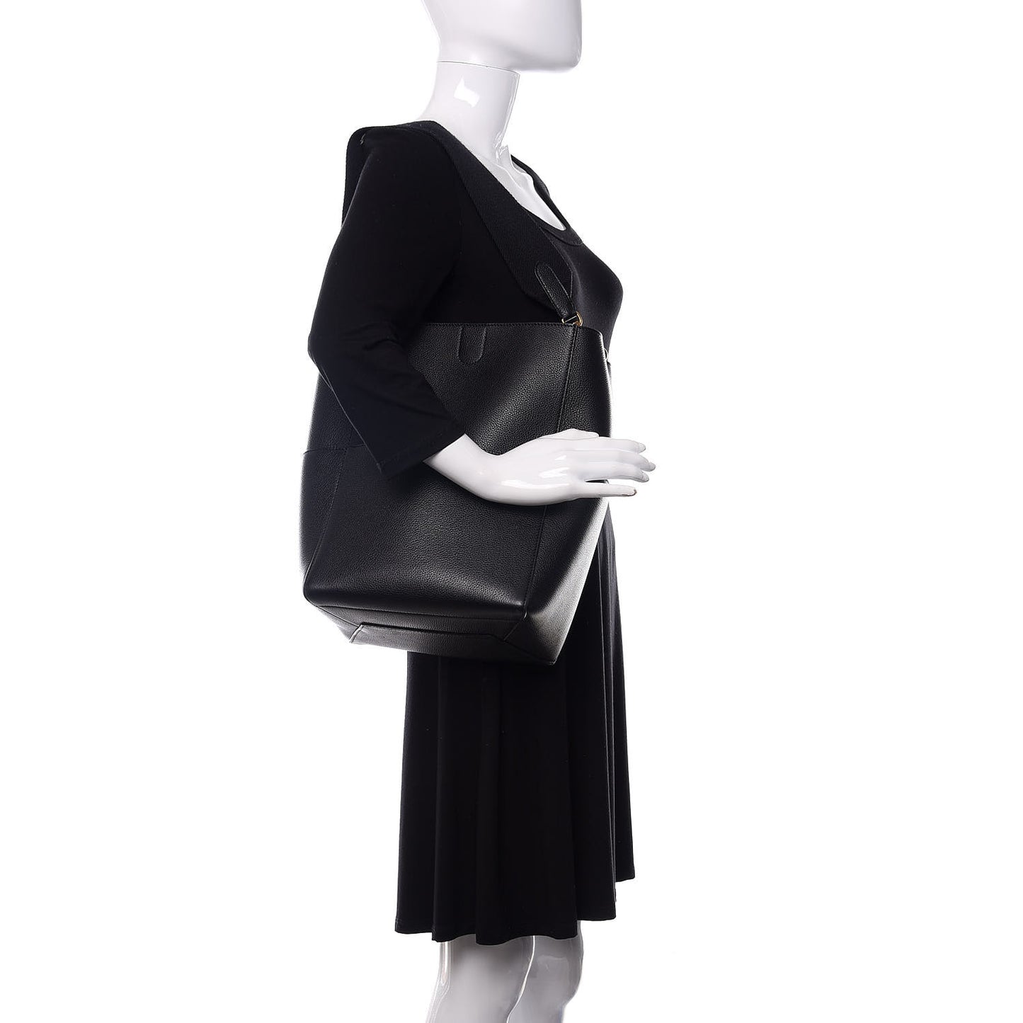 Soft Grained Calfskin Sangle Bucket Bag Black