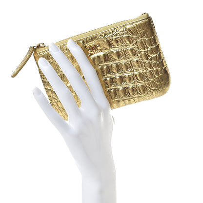 Chanel Metallic Calfskin Crocodile Embossed Cocodile Cosmetic Case Gold 2 of 7