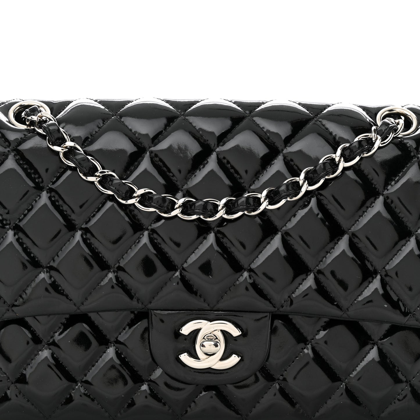 Patent Quilted Medium Double Flap Black
