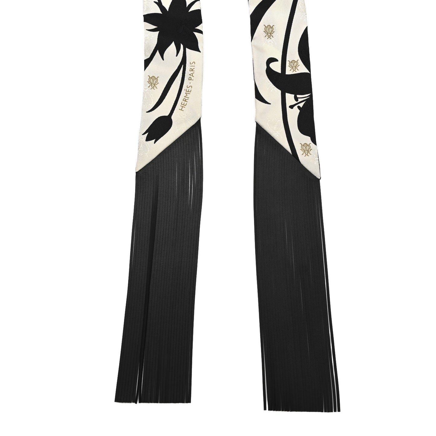 Silk Calfskin Bouquet Final Fringed Twilly Creme Black