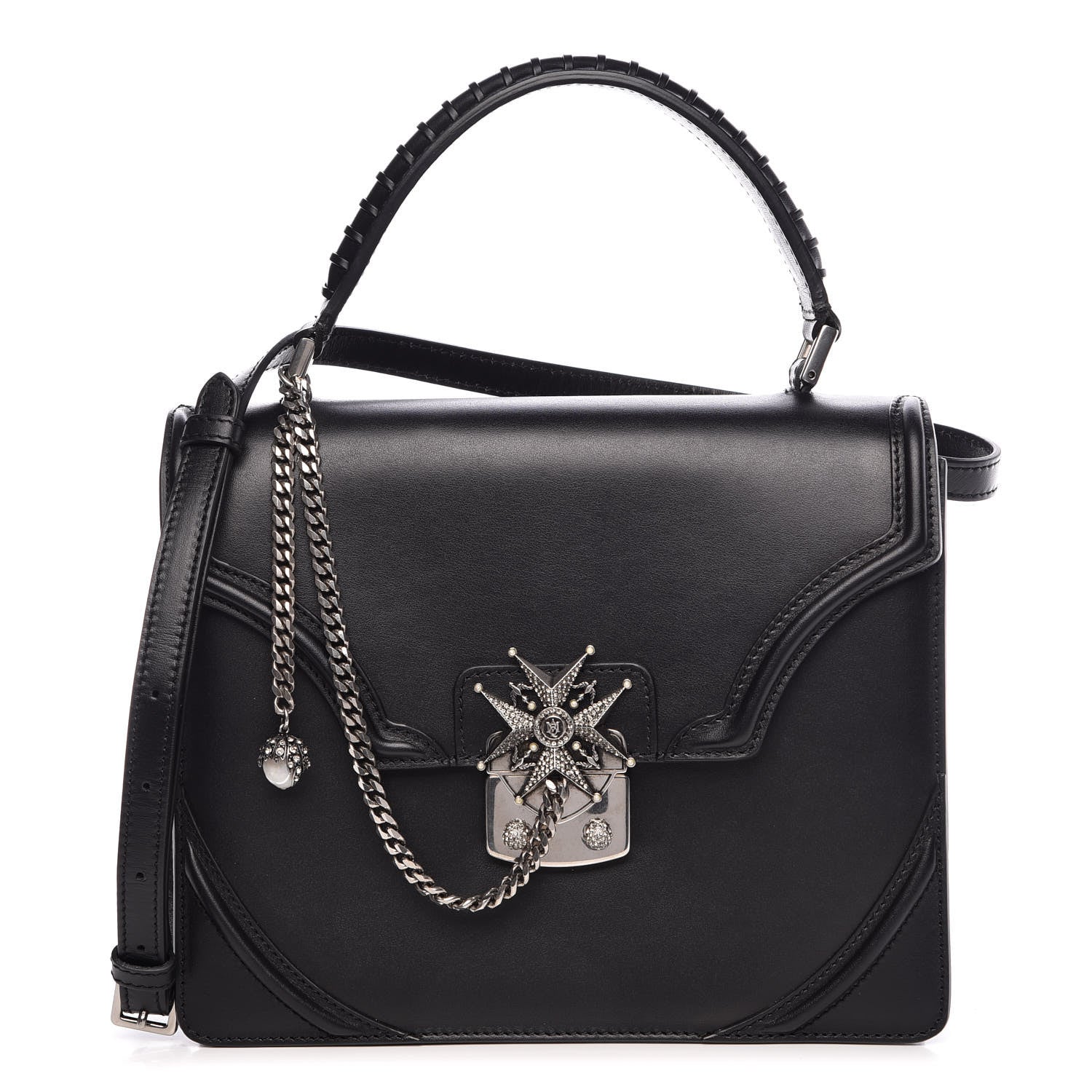 Alexander McQueen Calfskin Chain Flower Satchel Black 1 of 11