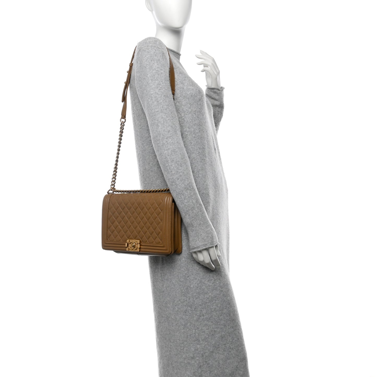 Lambskin Quilted New Medium Boy Flap Dark Beige