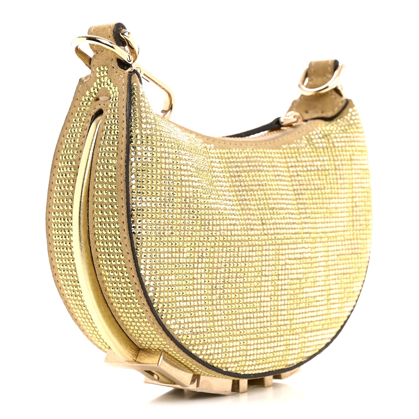 Crystal Vitello Laminato Suede FF Nano Fendigraphy Hobo Bag Platino