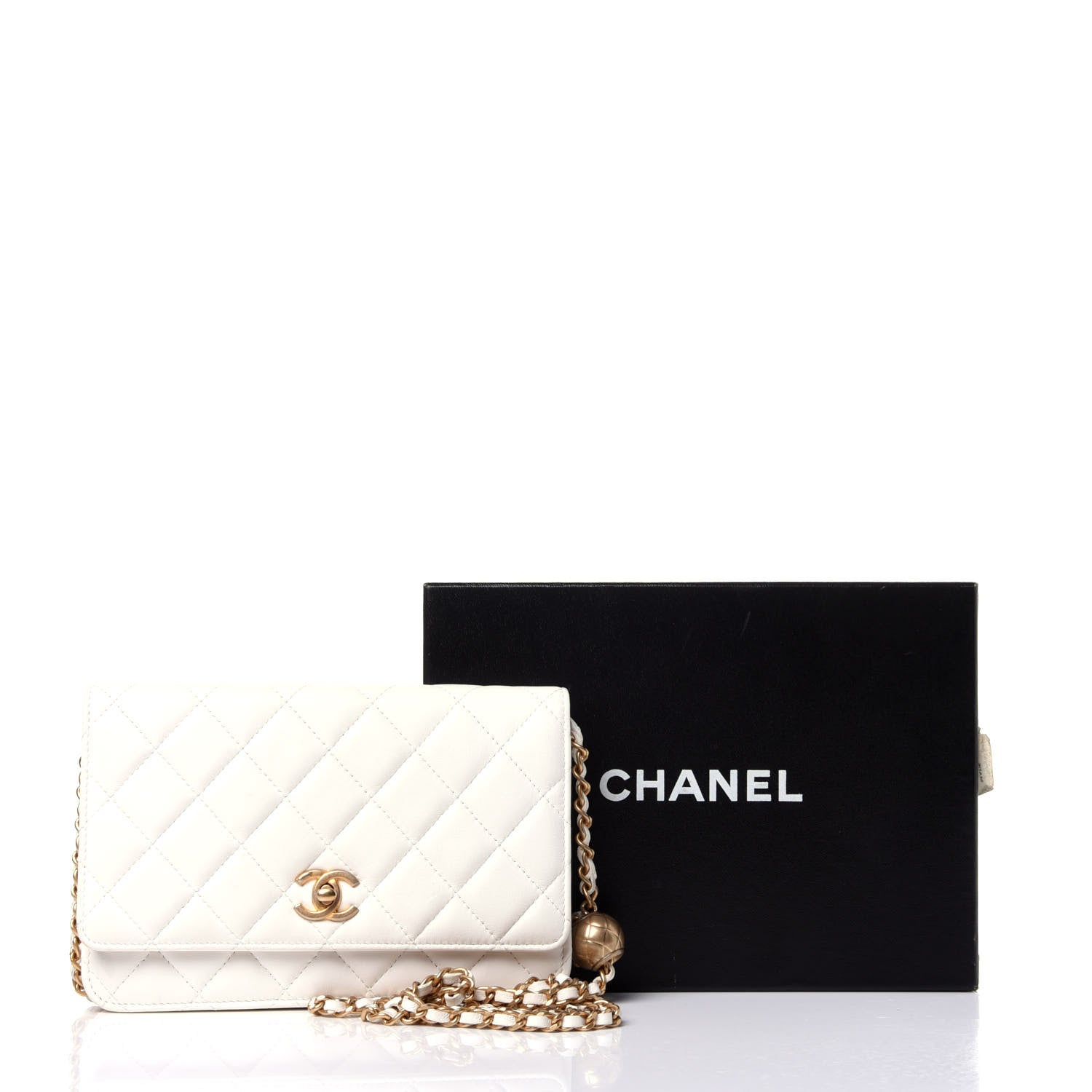 Chanel Lambskin Quilted CC Pearl Crush Wallet on Chain WOC White 27 of 27