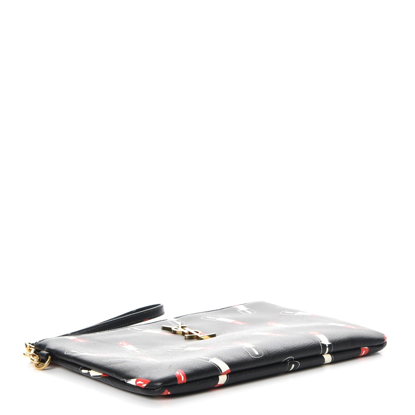 Calfskin Lipstick Print Monogram Pouch Black