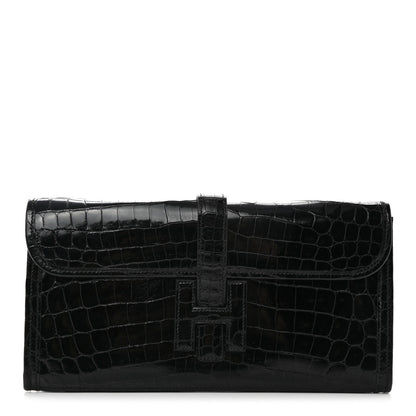 Hermes Shiny Niloticus Crocodile Jige Elan 29 Clutch Black 1 of 9