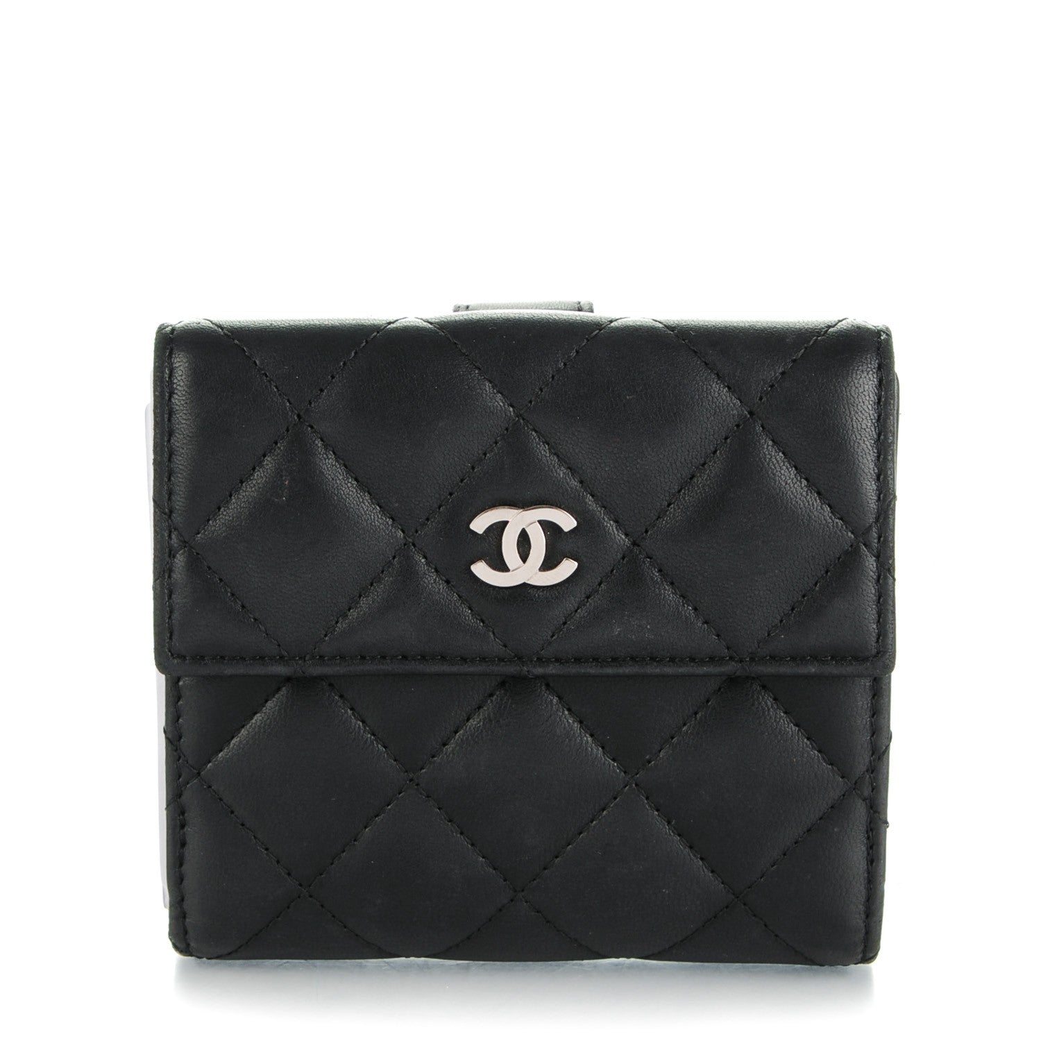 Chanel Lambskin Quilted Compact French Flap Wallet Black 1 of 9