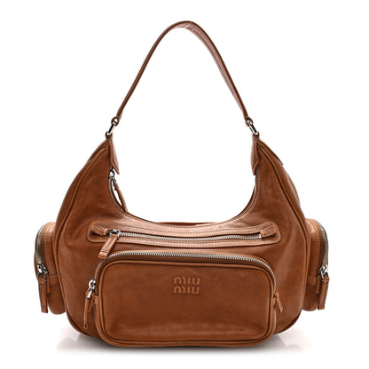 Miu Miu Nappa Large Multi Pocket Hobo Caramel 1 of 9